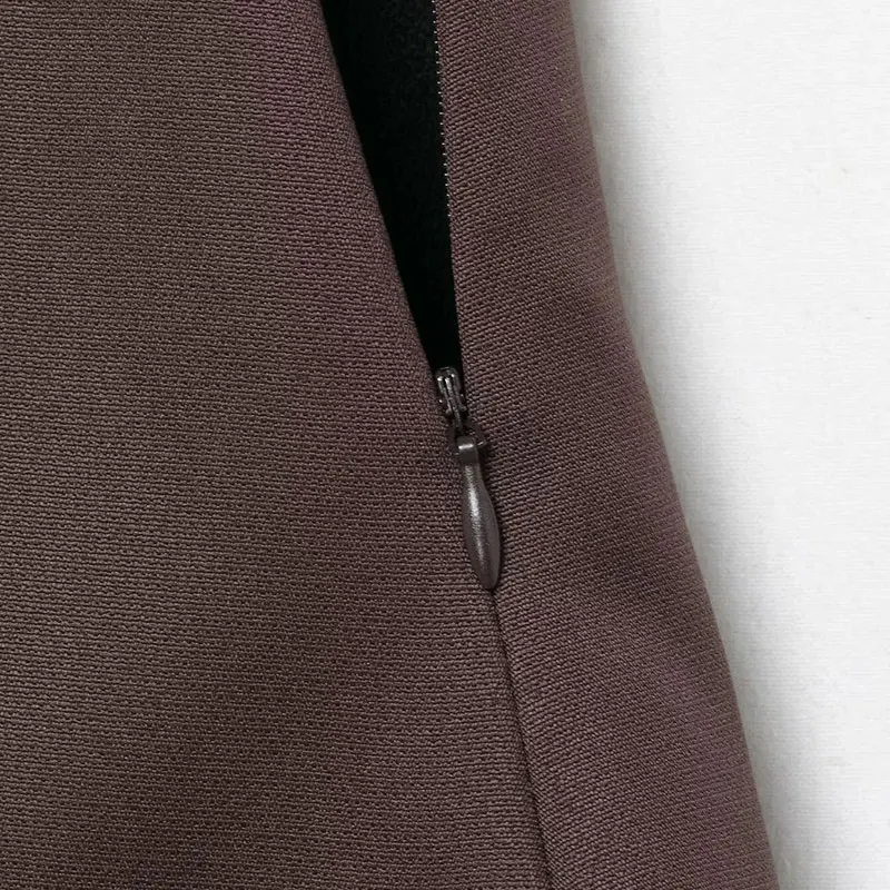 NLZGMSJ Rok Wanita Kasual Vintage Rok Pendek Ramping Ritsleting Coklat Mode Baru 2026 Rok Wanita Mini Liburan Musim Semi Musim Panas