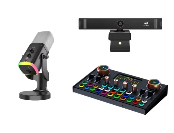 

Комплект для подкастов: микрофон, звуковая карта, 4K веб-камера для прямых трансляций