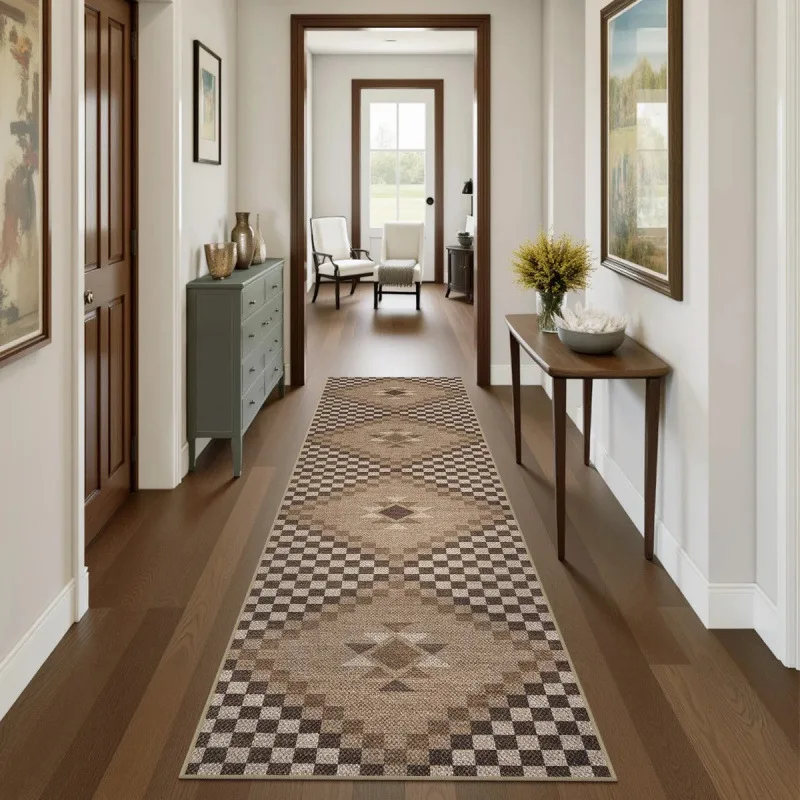 VIKAMA Ethnic Style Long Corridor Carpet, Washable Entrance Mat For The Foyer, American-Style Kitchen Corridor Floor Mat