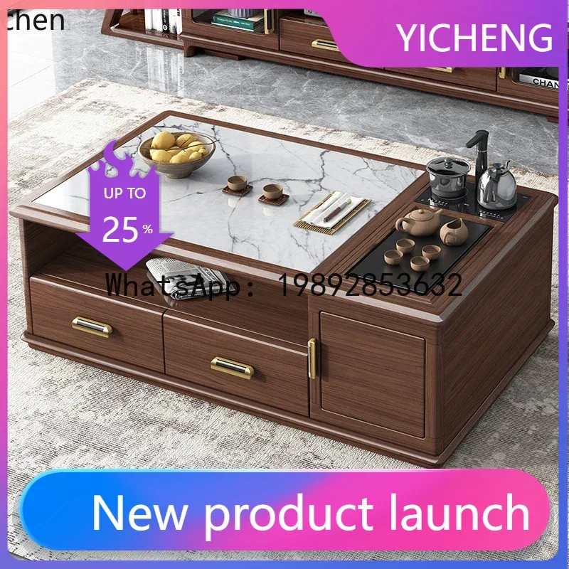 

solid wood rock panel TV cabinet coffee table combination modern simple small apartment living room floor cabinet