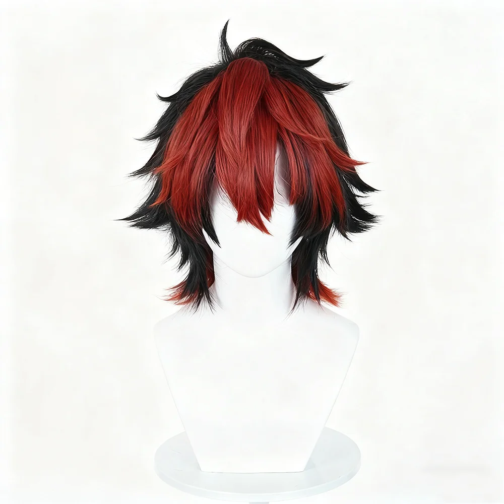 Juego Zenless Zone Zero Komano Manato Cosplay peluca hombres rojo negro pelo corto resistente al calor peluca sintética Halloween Prop
