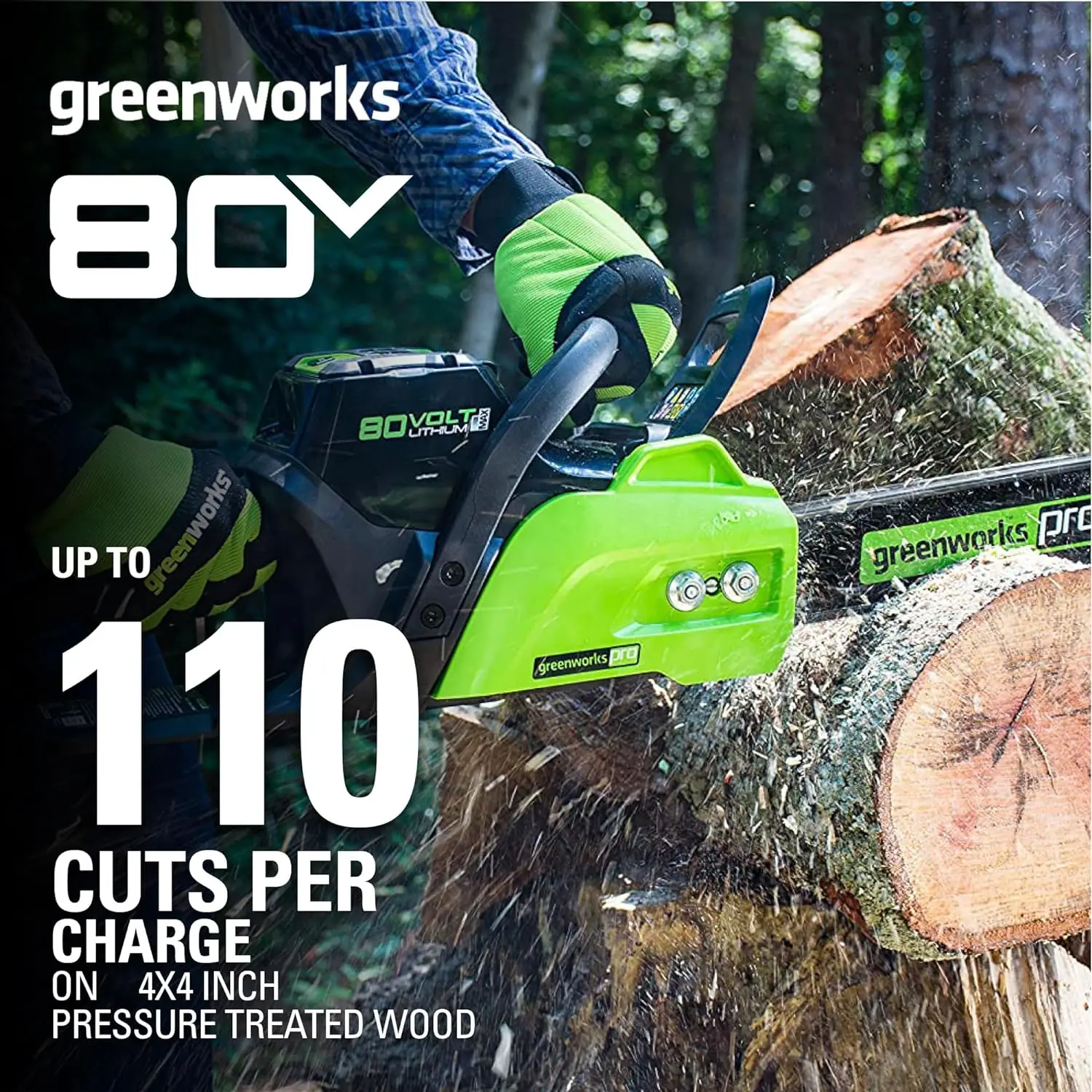 Greenworks เลื่อยยนต์ไร้สายแบบไร้แปรงถ่านขนาด80V 16 "(เหมาะสำหรับการตัดโค่นไม้การตัดกิ่งและฟืน/75 + เครื่องมือที่เข้ากันได้)