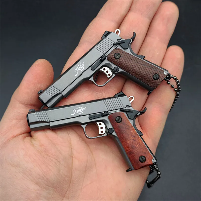 Ulepszenie 1:3 Kimber 1911 drewniany uchwyt metalowy pistolet Model brelok zabawka miniaturka pistolety kolekcja stopu pistolet zabawka wisiorek na