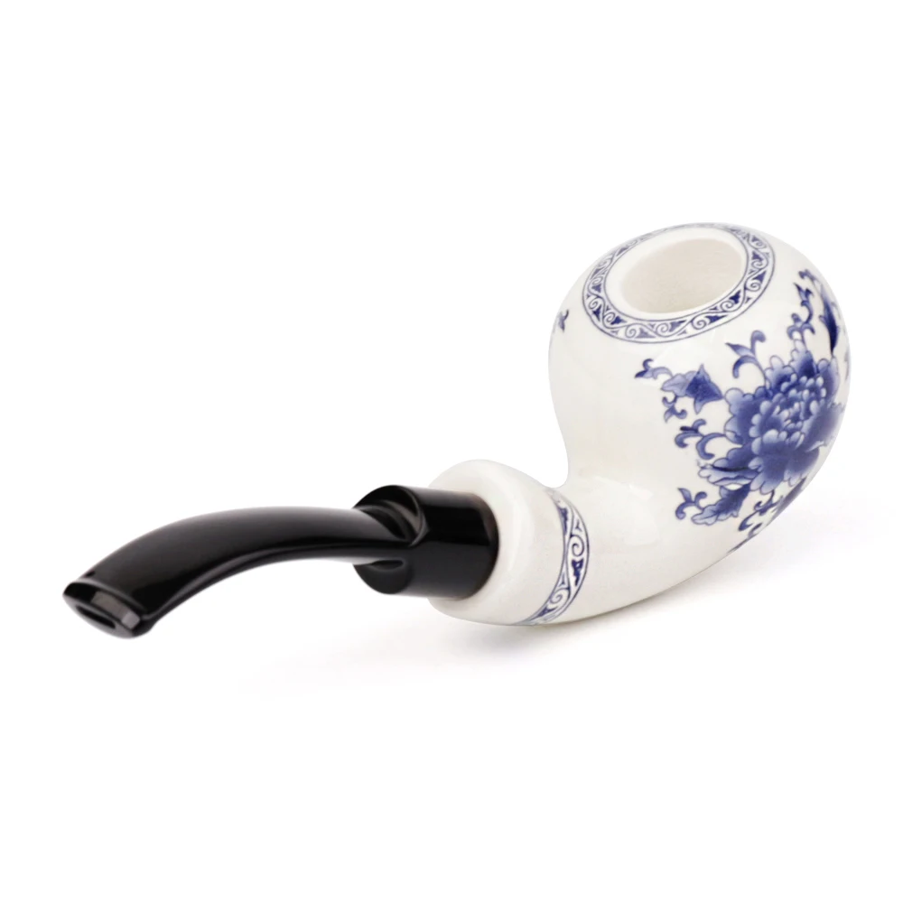 RU MuXiang Blue and white porcelain tobacco pipe , 9mm filter element smoking pipe , Chinese style ceramic pipe , pipe holder