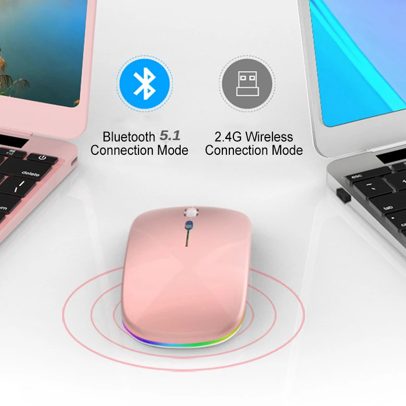 Bluetooth5.1 Wireless Mouse with USB Rechargeable RGB Mouse for Computer Laptop PC Macbook Gaming Mouse Gamer 2.4GHz 1600DPI