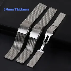 18/20/22mm Milanese Mesh Steel Strap 3.0mm Thickness Solid Stainless Watch Band Adjustable Folding Buckle Luxury Men Bracelet