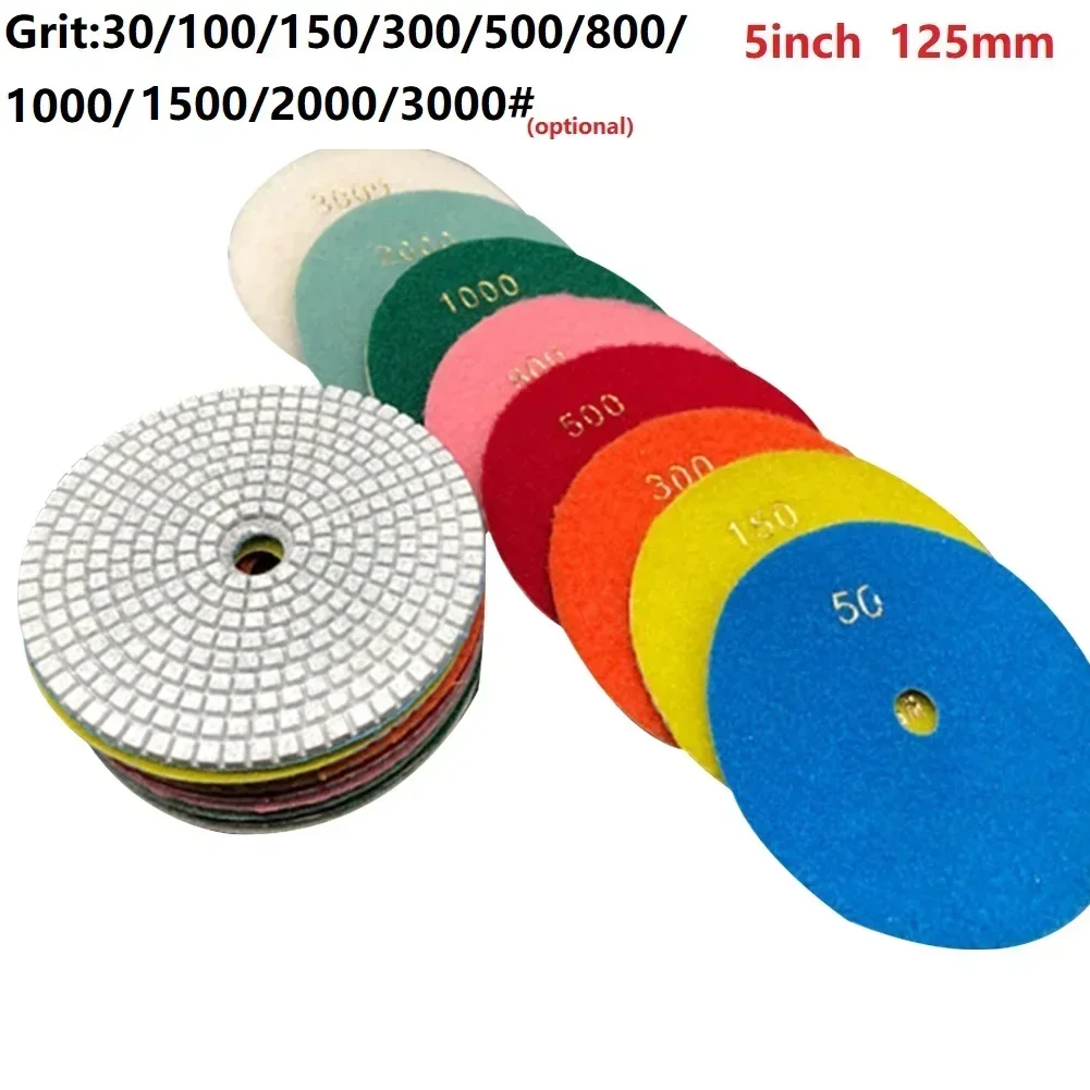 

Diamond Polishing Pad 5 Inch 125mm Dry/Wet Grinding Discs Granite Marble Sanding Disc Ceramic Stone Polisher Pad Polishing Disc