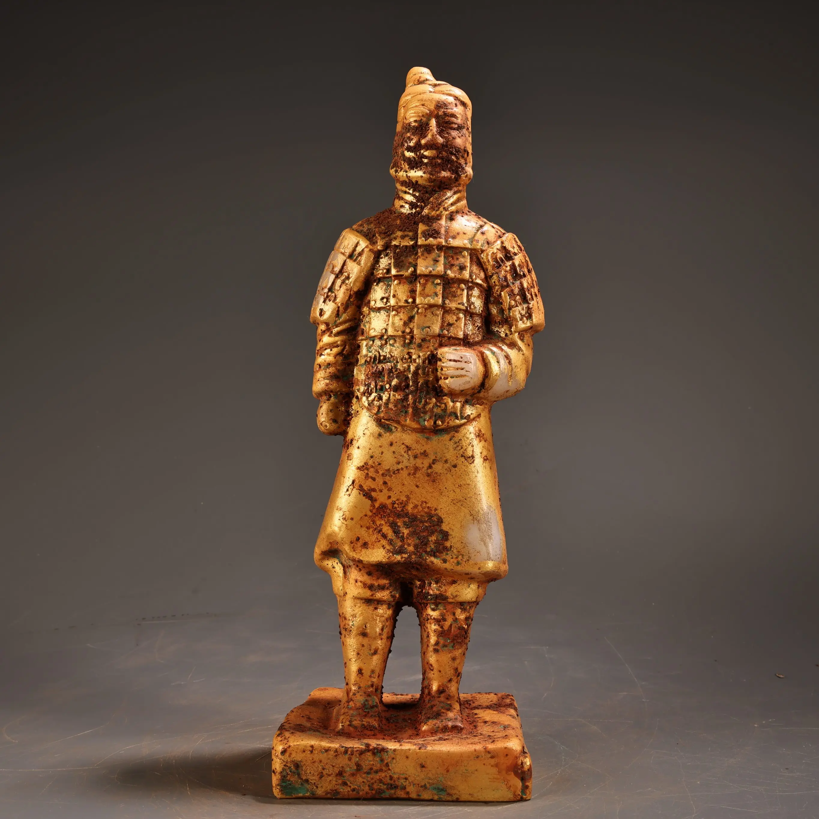

Nepalese Temples White jade Gilded Warth Tao Qiren shape General Standing Statue Guardian Cemetery Worship Hall