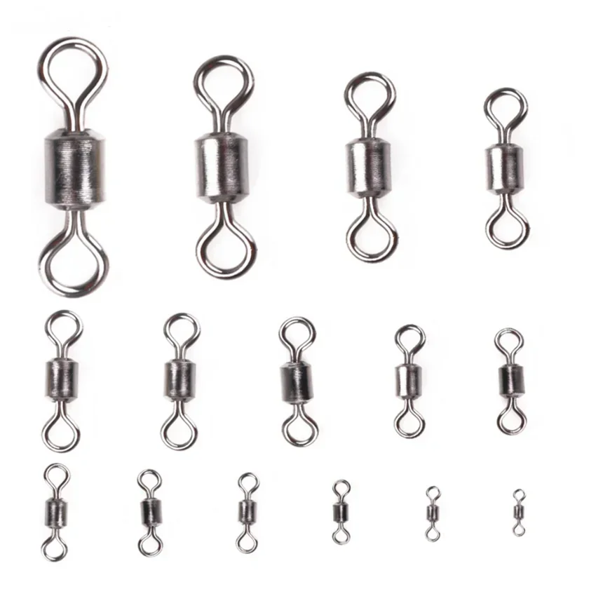 50PCS/Lot Fishing Gear Fishing Swivels Ball Bearing Swivel with Safety Snap Solid Rings Rolling Swivel Carp Fishing Tools