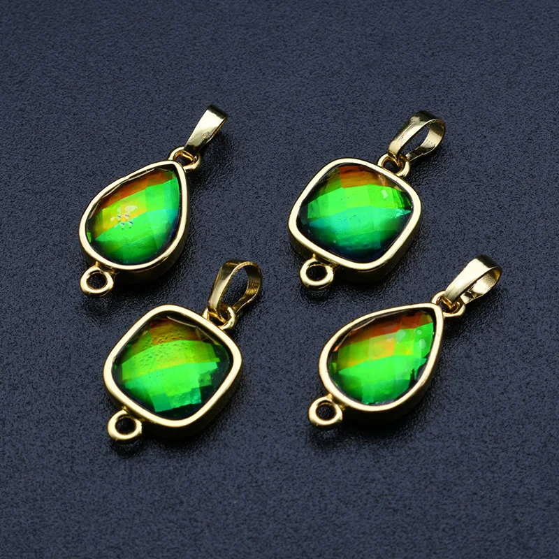 

High Quality Gold Plating Synthetic Opal Green Rainbow Color Fashion DIY Necklace Making Pendants For Women