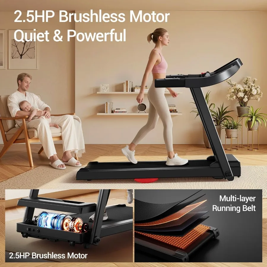 جهاز سير منزلي قابل للطي مع مستشعر نبض 2.5 حصان محرك هادئ بدون فرش يصل إلى سرعة 7.5 ميلا في الساعة يدعم ما يصل إلى 265 رطلًا مثاليًا للصغار #6