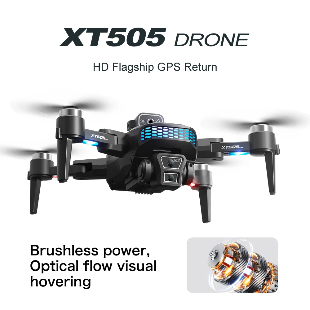 XT505 Składany bezszczotkowy dron GPS RC z podwójną kamerą Wi-Fi 4K HD Optyczne pozycjonowanie przepływu Zdalne sterowanie Drone Quadcopter Prezenty
