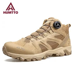 HUMTTO-zapatos de senderismo impermeables para hombre, zapatillas de cuero para exteriores, botas de Trekking para hombre, botines tácticos para acampar y cazar