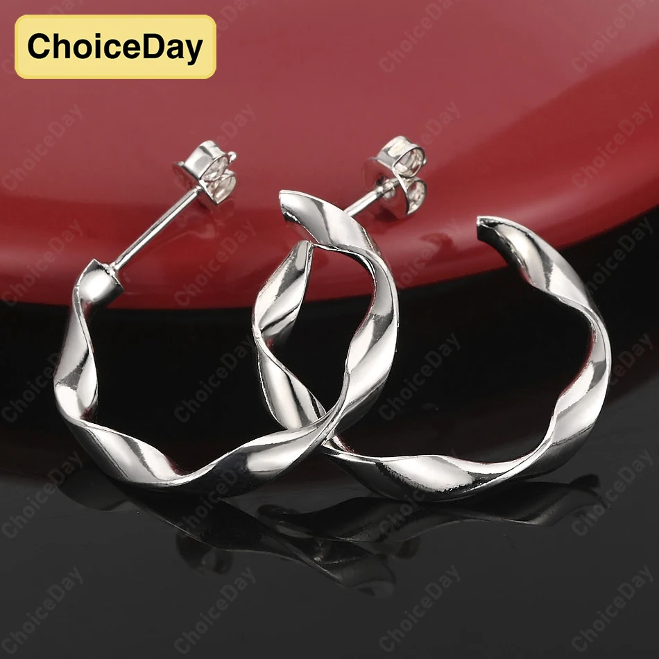 

ChoiceDay 925 Sterling Silver Chic Twisted Hoop Earrings for Women Party Accessories Jewelry Fashion Gift