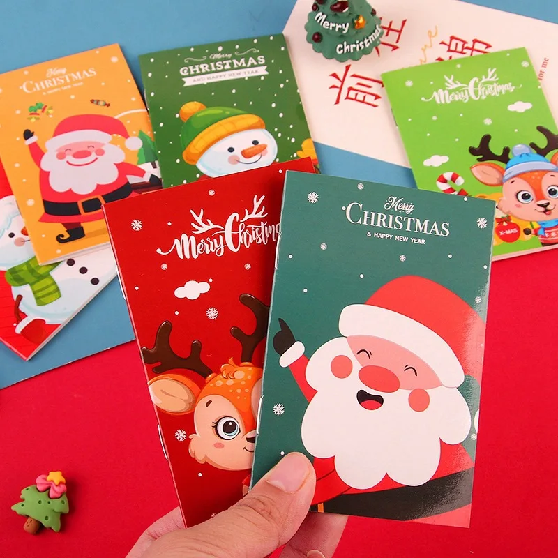 8pcs Cartoon Christmas Notebook Kawaii Christmas Man Snowman Notepad Portable Pocket Notepad Student Prizes Gifts