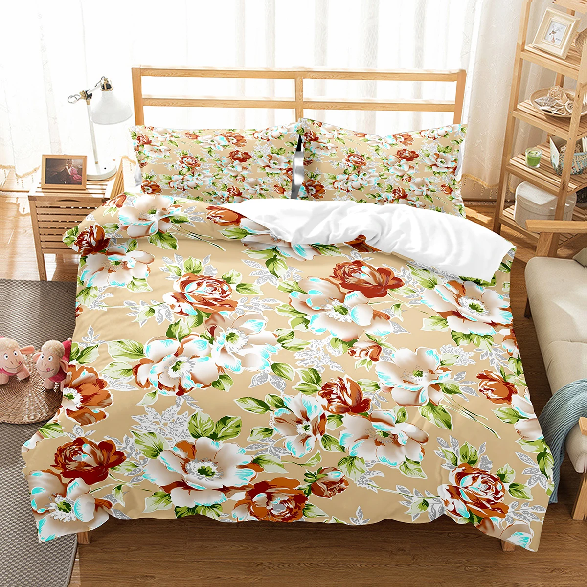

Пододеяльник с ботаническим цветком, одинарный королевский размер, садовые листья, комплект постельного белья с цветочным рисунком, полиэстер, тема природы, пододеяльник для девочек и женщин