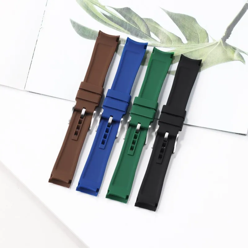 20mm 22mm cinturino per orologio con estremità curva in silicone di alta qualità cinturino con fibbia per orologio con perno in metallo per cinturino universale morbido impermeabile