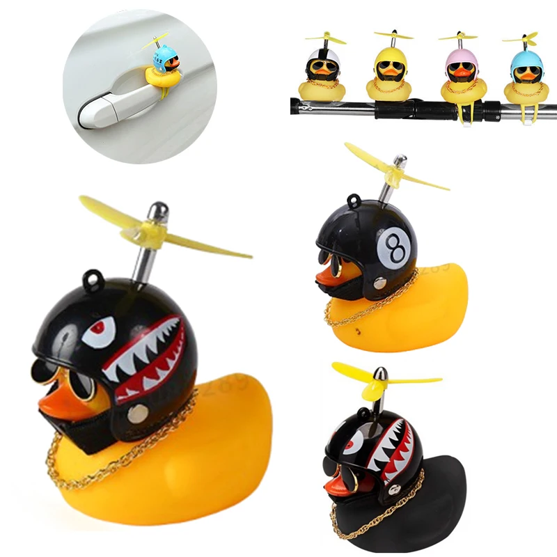 Car Duck With Helmet Broken Wind Ornaments Small Yellow Duck Road Bike Motorcycle Helmet Riding Cycling Decoration Accessories