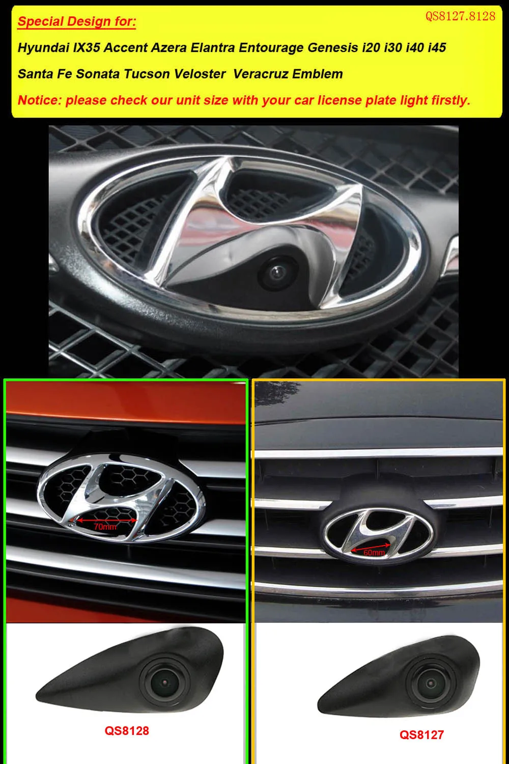 Car front view logo camera For Hyundai IX35 Accent Azera Elantra Genesis I20 I30 I40 I45 Santa Fe Sonata Tucson