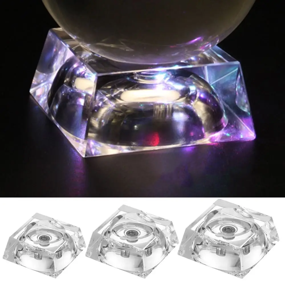 Home Decoration LED Glass Sphere Holder Multi Color Changing Decorative Crystal Display Lamp Base Square Transparent