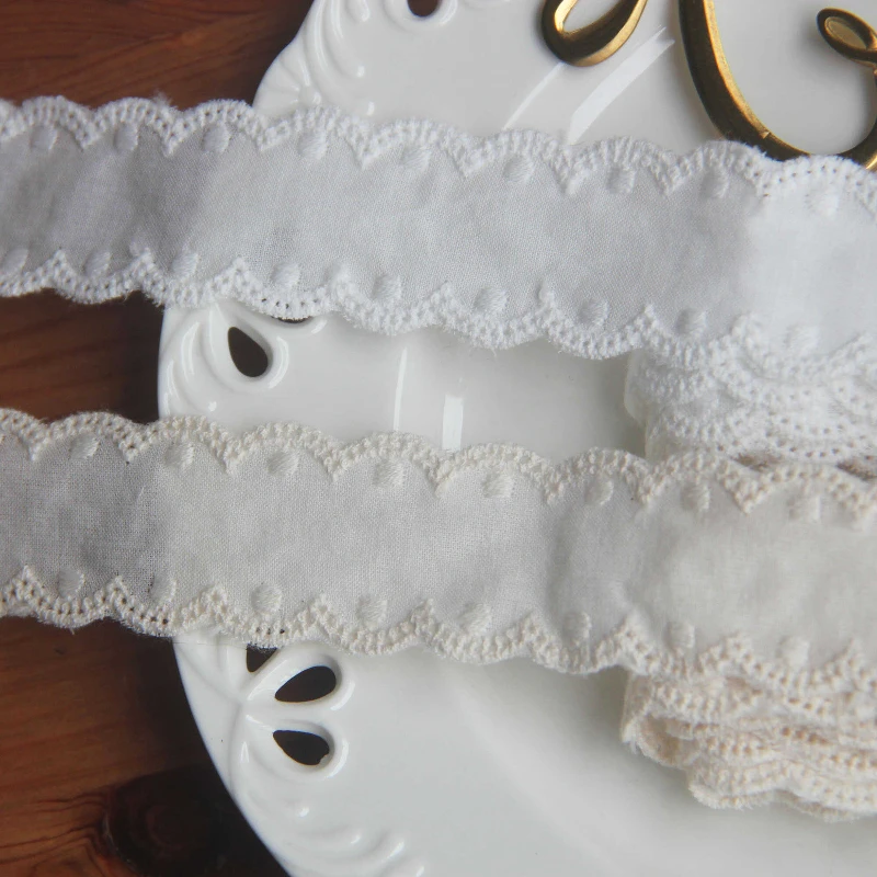 Cotton lace fabric for sewing, white and beige color, sewing fabric for clothing, wedding decoration, home stickers, 3 yards/lot
