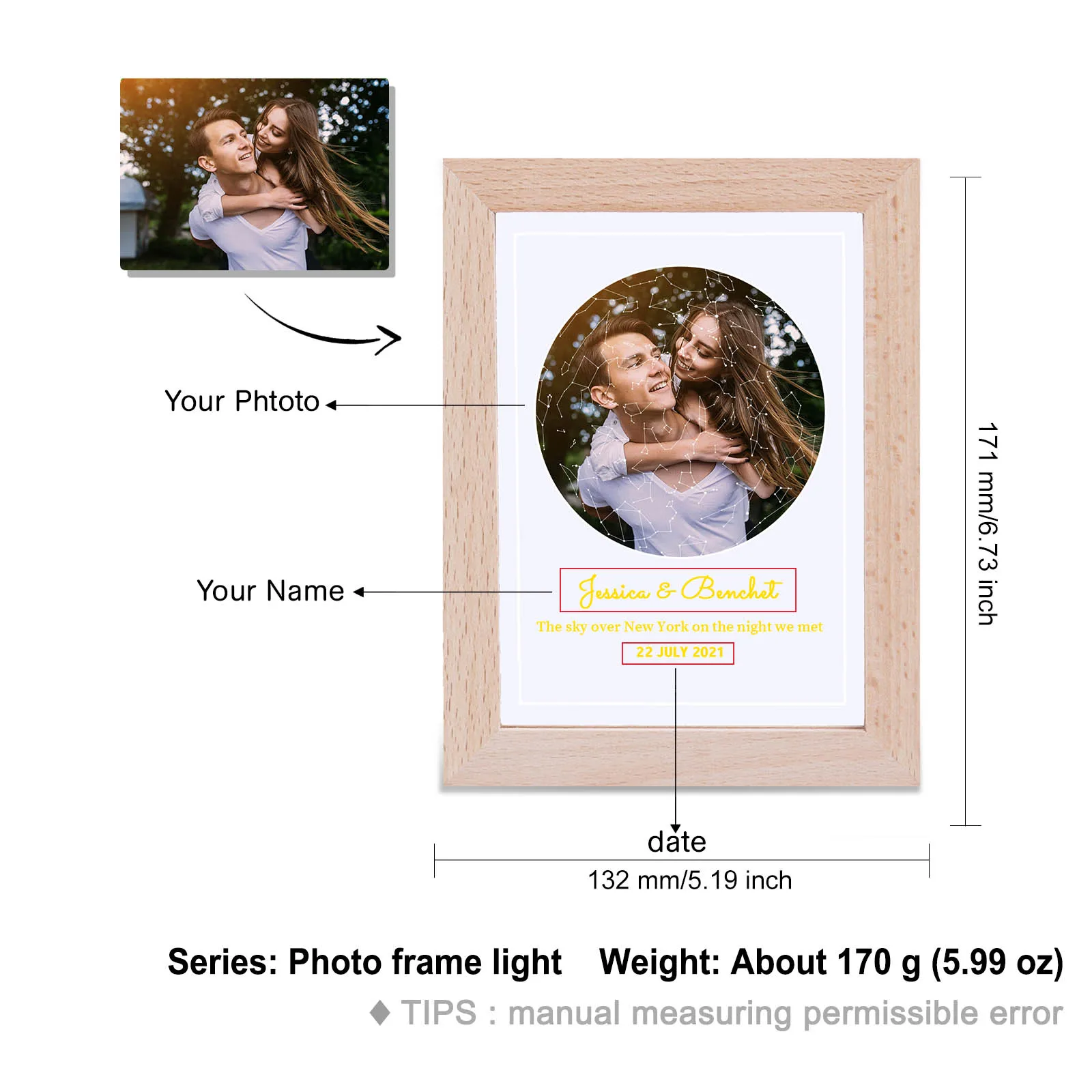 Personalized Lovers Photo Frame Night--Light Custom Photos Acrylic LED Lamp USB Powered Couple Anniversary Valentine\'s Day Gifts