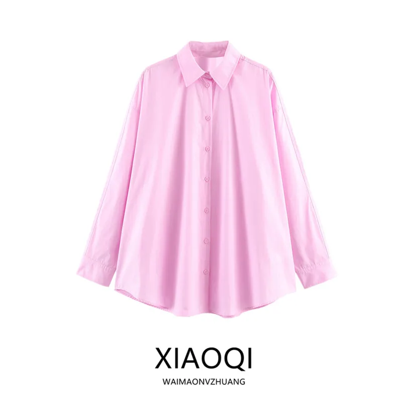 

Весна 2026: Женская повседневная рубашка с длинным рукавом и воротником, свободного кроя, для офиса и города, универсальный модный стиль, комфортная посадка