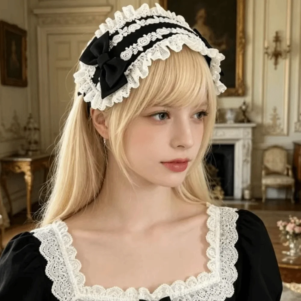 Sweet Spicy Girl Lolita Lace Headband Y2k Black Lolita Hair Clip Gothic Style Hair Accessories Cosplay Headdress Girls