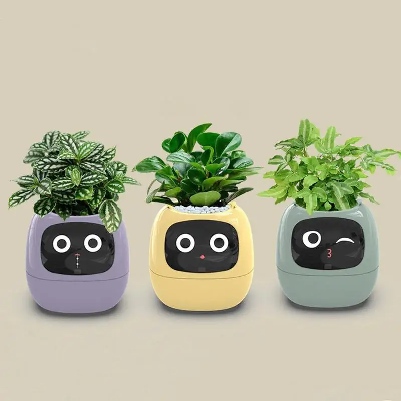 

Smart Plant Pot Small Flower Pot Desktop Green Plant Vase For Adorable Plant Companion Pet Planter Multi Expressions & Fun