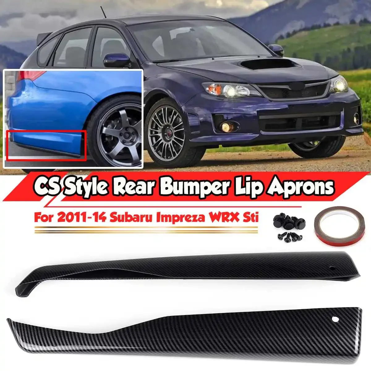 Carbon Fiber Car Side Rear Bumper Lip Diffuser Splitter Wrap Diffuser Spoiler Canard Side Aprons For Subaru Impreza WRX Sti 4Dr