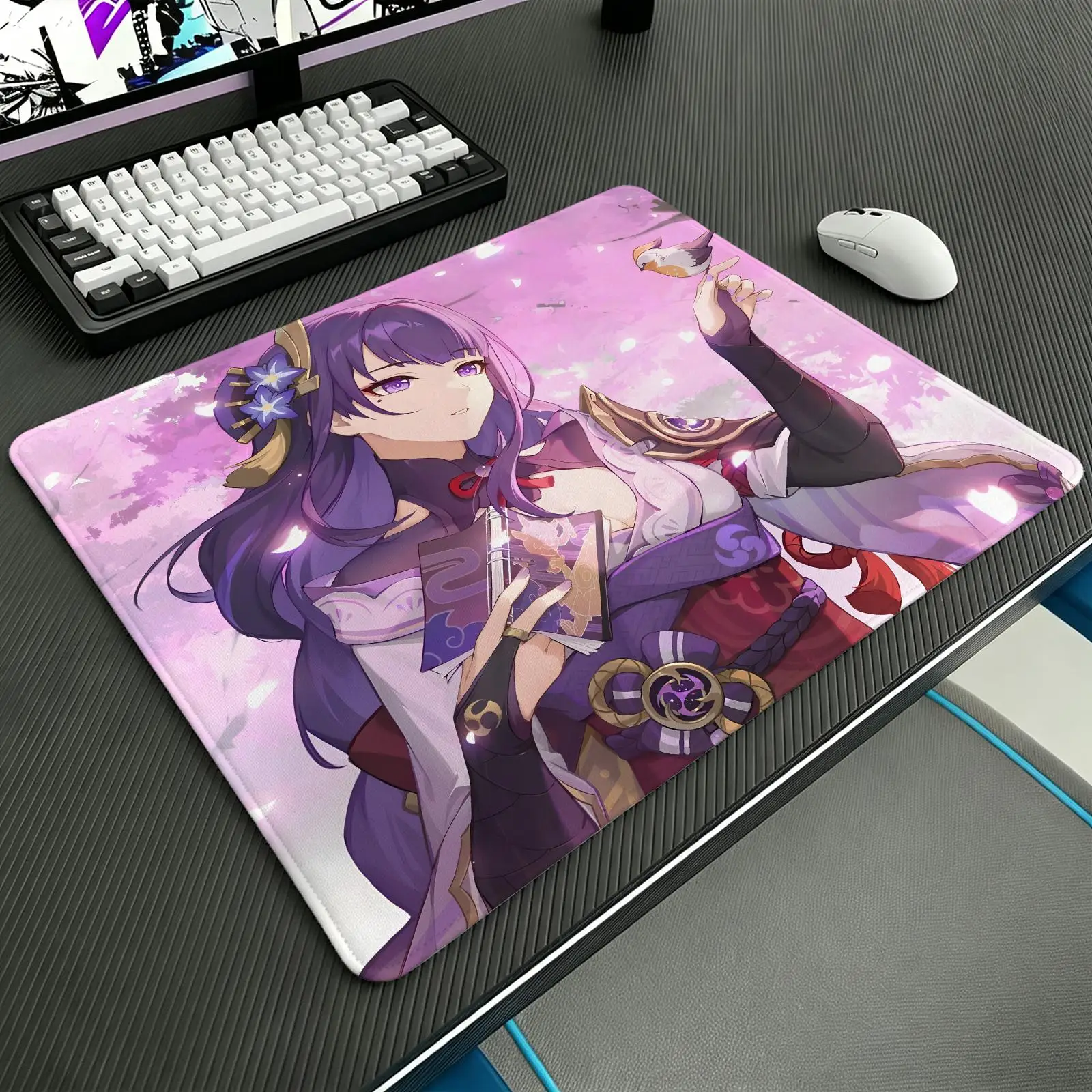 Compact S/M‑L E‑Sports Pad, Tough Stitched Border for Lightweight Portable Laptop and Office Gaming genshin impact Raiden Shogun