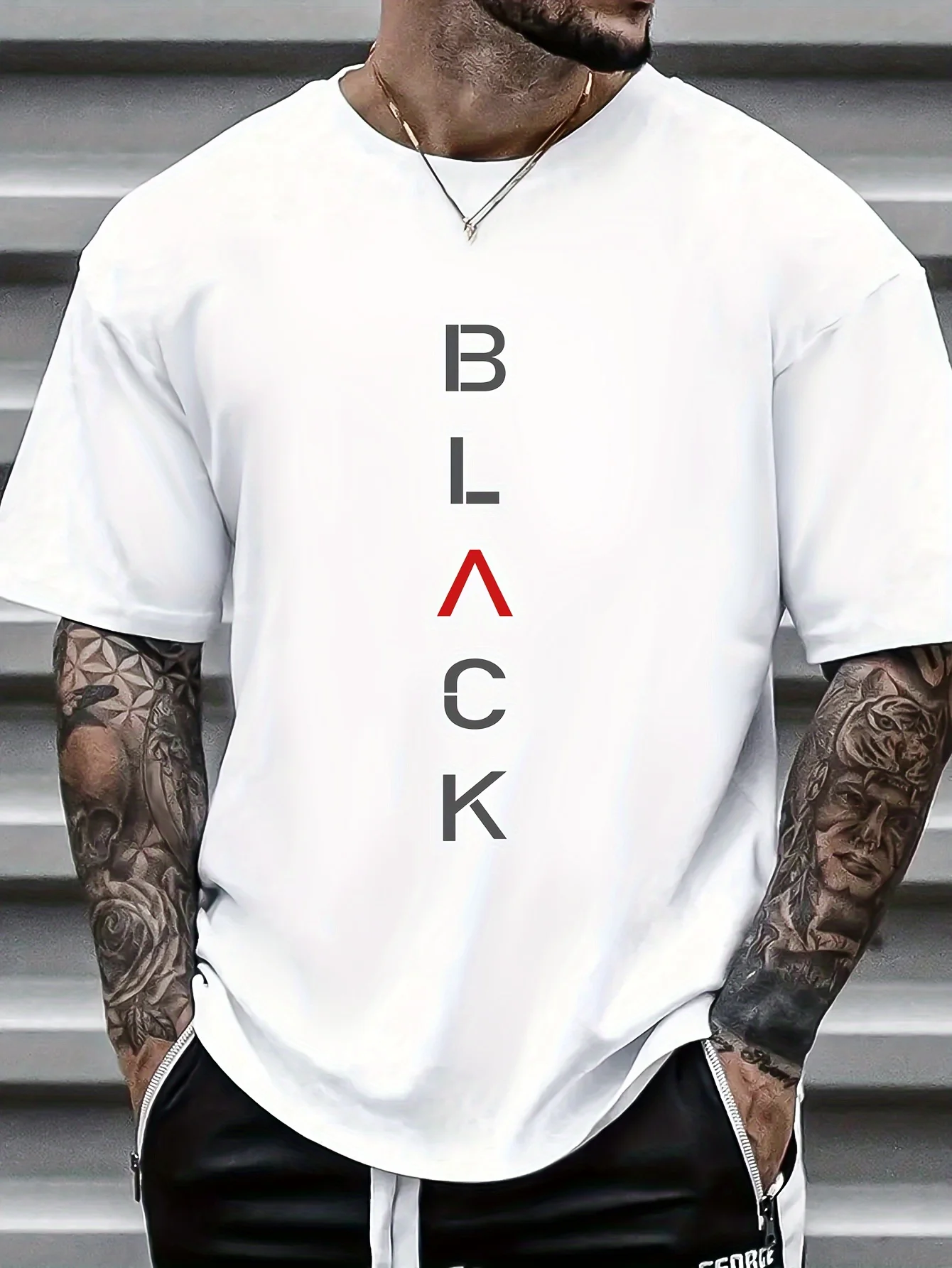 

Men's Summer Short Sleeve T-Shirt - Black Geometric Print Casual Round Neck Tee, Breathable Regular Fit Machine Washable