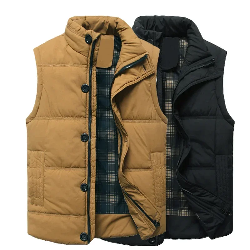 

2023 Spring and Autumn Top Men's Cotton Vest Casual Tank Top Shoulder Stand Up Collar Vest Men's Coat