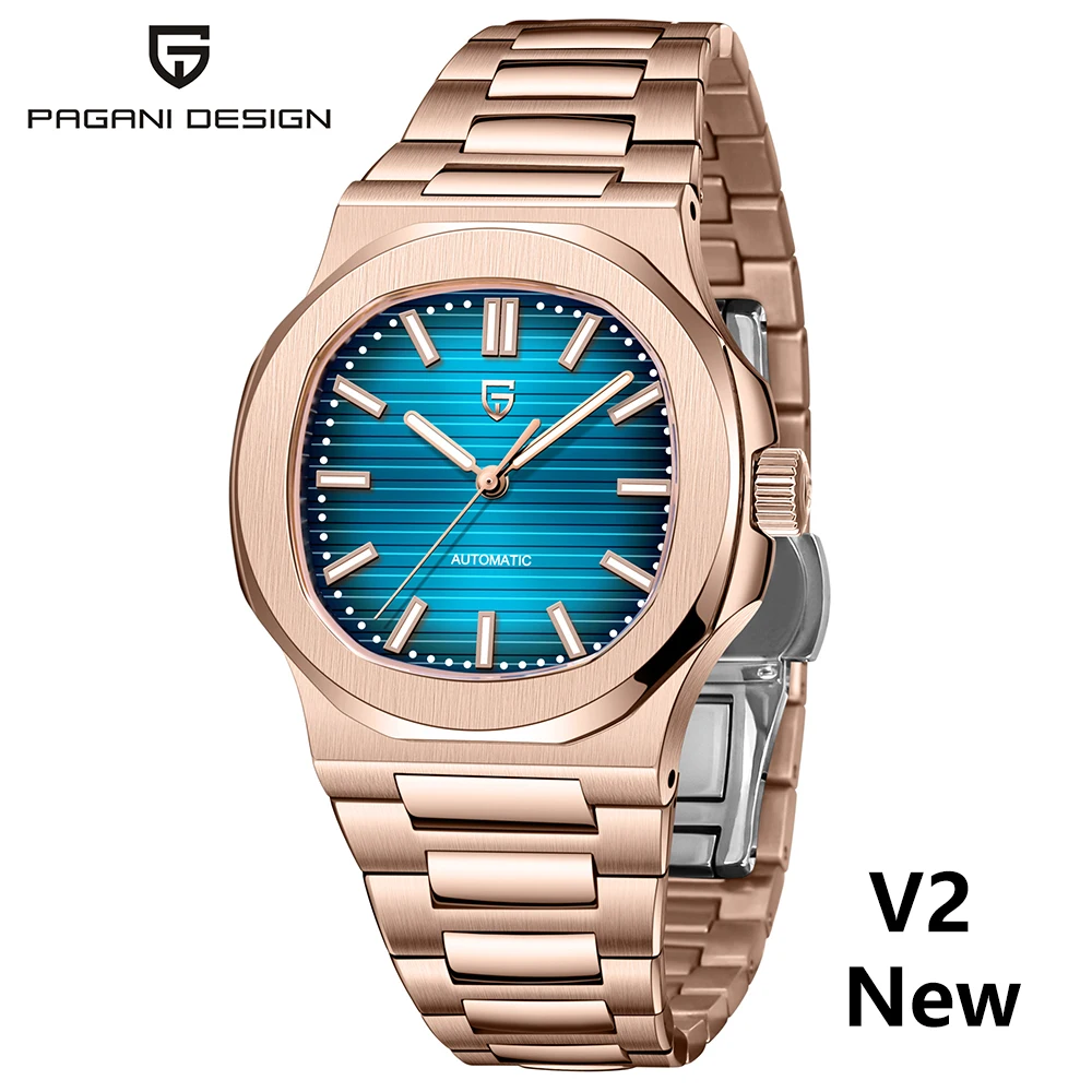 Men's Luxury Rose Gold Blue Automatic Watch