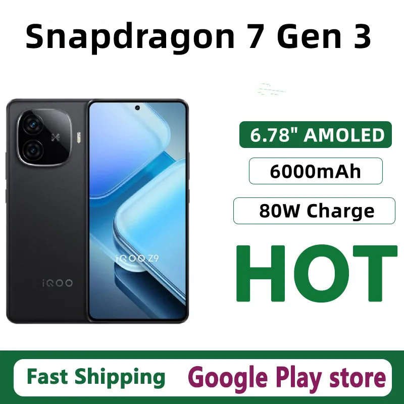 Vivo ? téléphone portable Original Iqoo Z9, Snapdragon 7 Gen 3, Android 14.0 OTA, 6.78 pouces, AMOLED, 144HZ, 6000mAh, 80W, Charge 50.0MP, caméra Vivo ? téléphone portable Original Iqoo Z9, Snapdragon 7 Gen 3, Android 14.0 OTA, 6.78 pouces, AMOLED, 144HZ, 6000mAh, 80W, Charge 50.0MP, caméra