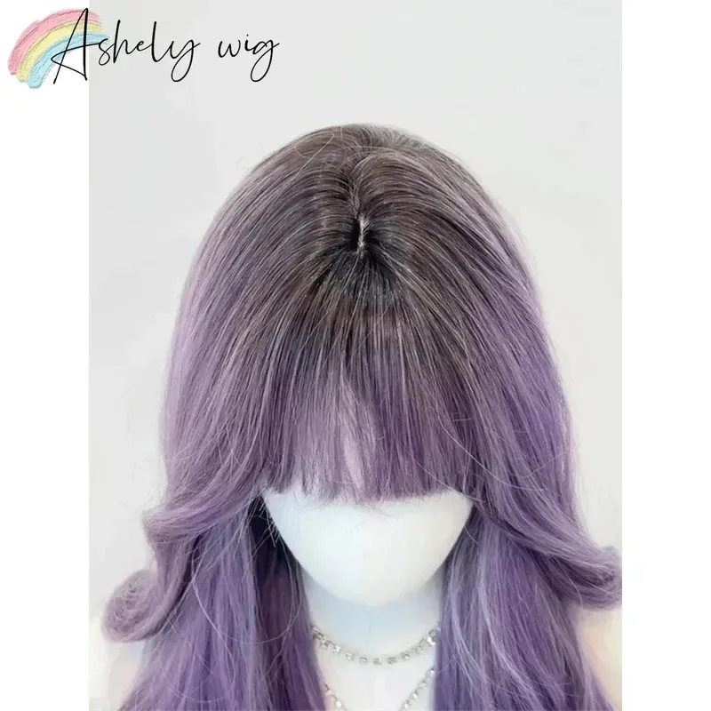 

2025 фиолетовые конфеты для женщин, длинная объемная волна, фиолетовый с черным, повязка на голову Лолиты для косплея, парик, женские парики, парик для косплея Perruque