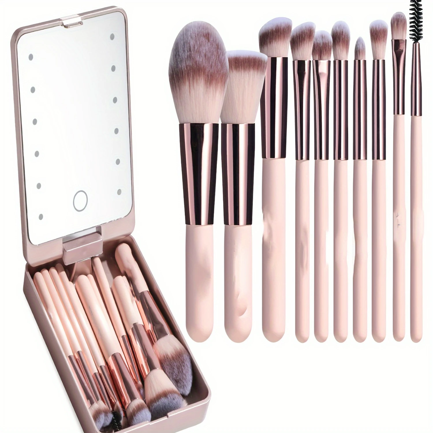 Portable 14 Pcs Travel Makeup Brush Set with Soft Bristles, Foundation, Powder, and Concealers for On-the-Go Beauty Routine. Inc