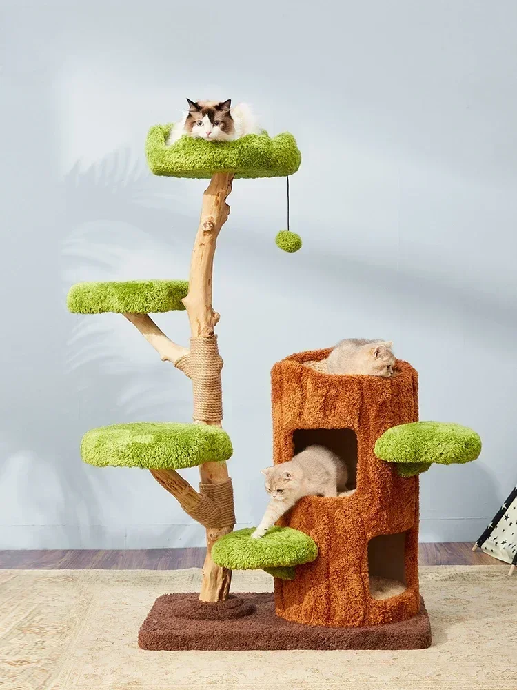 

Solid Wood Cat Climbing Frame Nest All-in-one Sisal Jumping Platform Toys Tree Hole Series