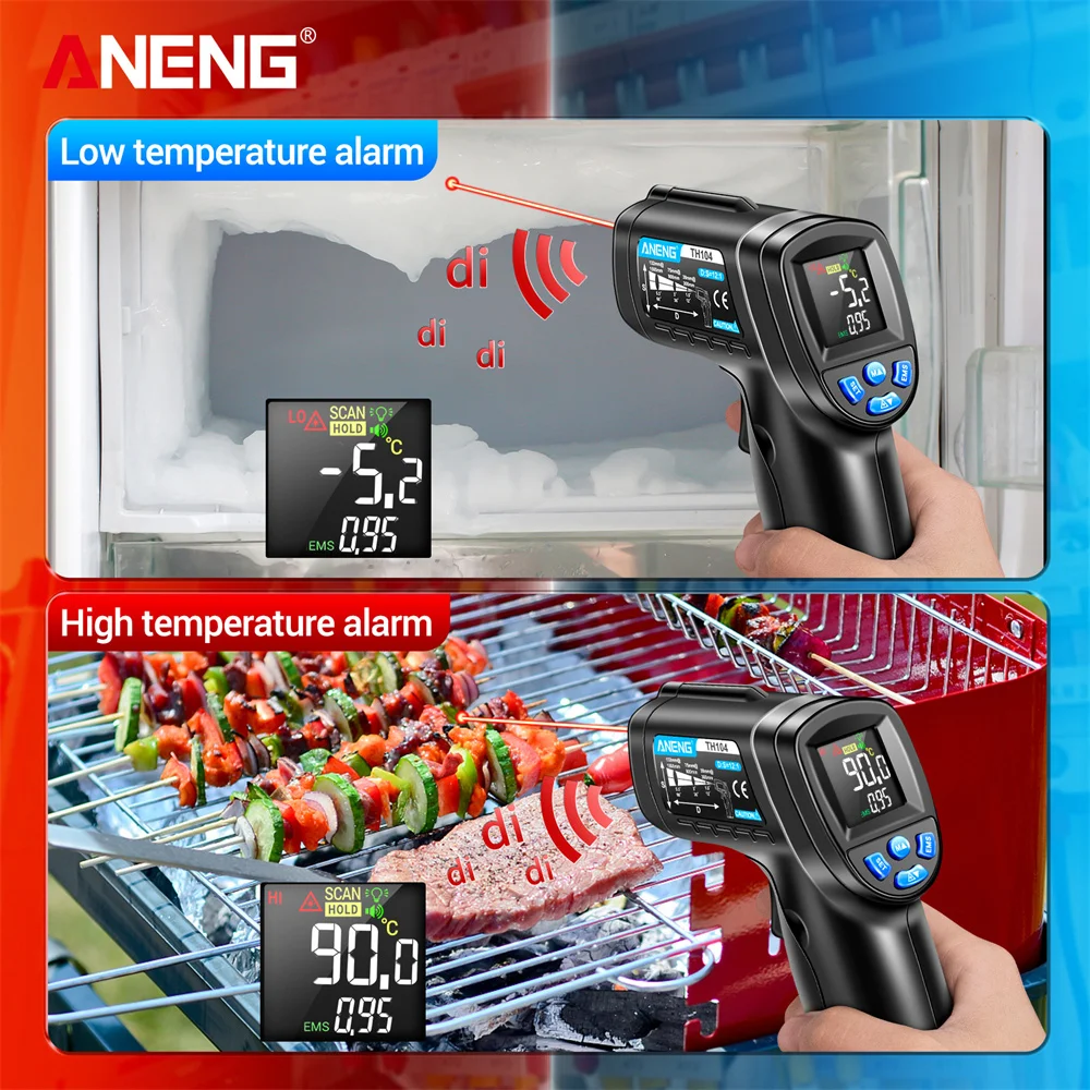 ANENG TH104 Termometro a infrarossi Misuratore di temperatura laser -50~550 ℃   Pistola per temperature senza contatto con schermo inverso VA anche