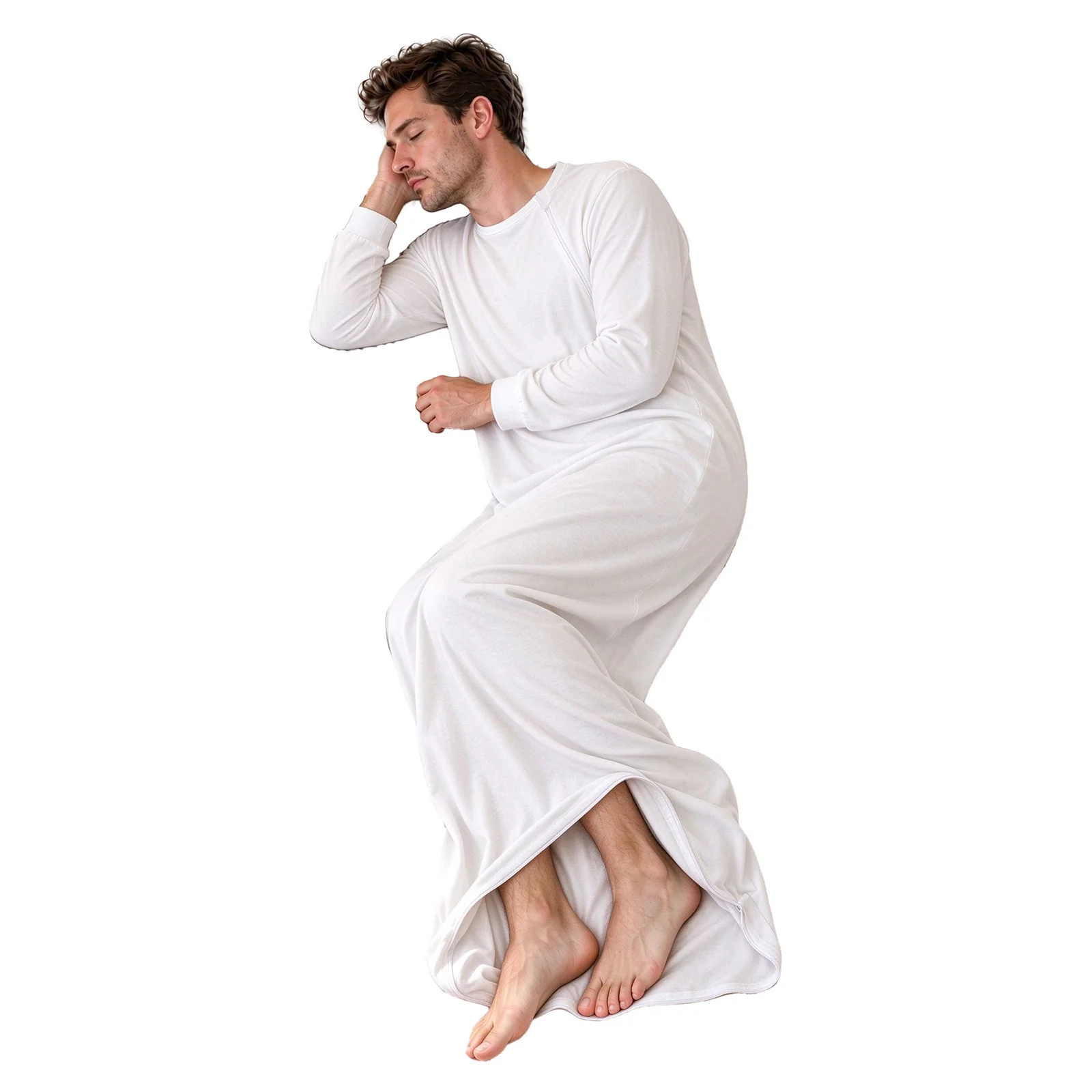 Men Zipper Sleeping Bag Nightgowns Hotel Isolation Dress Round Neck Long Sleeves Solid Color Homewear Loungewear Sleeping Sack