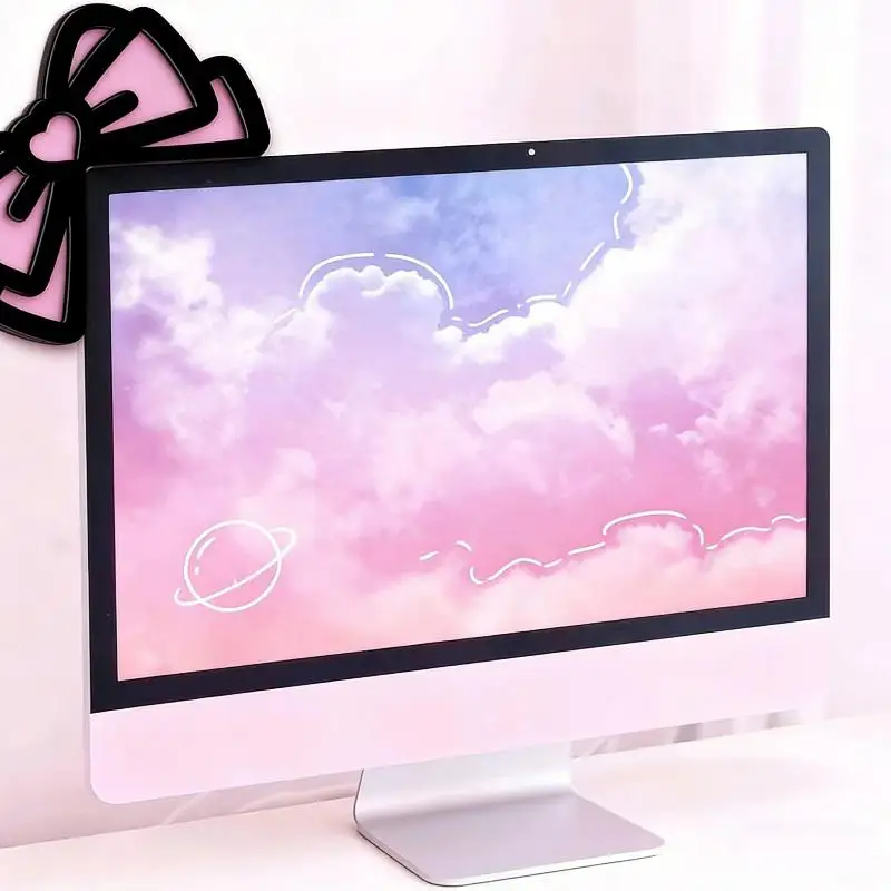 Fotografia 6: 【Acessórios de PC com Laço de Madeira Kawaii 2D, Decoração de Monitor Fofa para Setup de Jogos, Tela, Casa e Escritório】