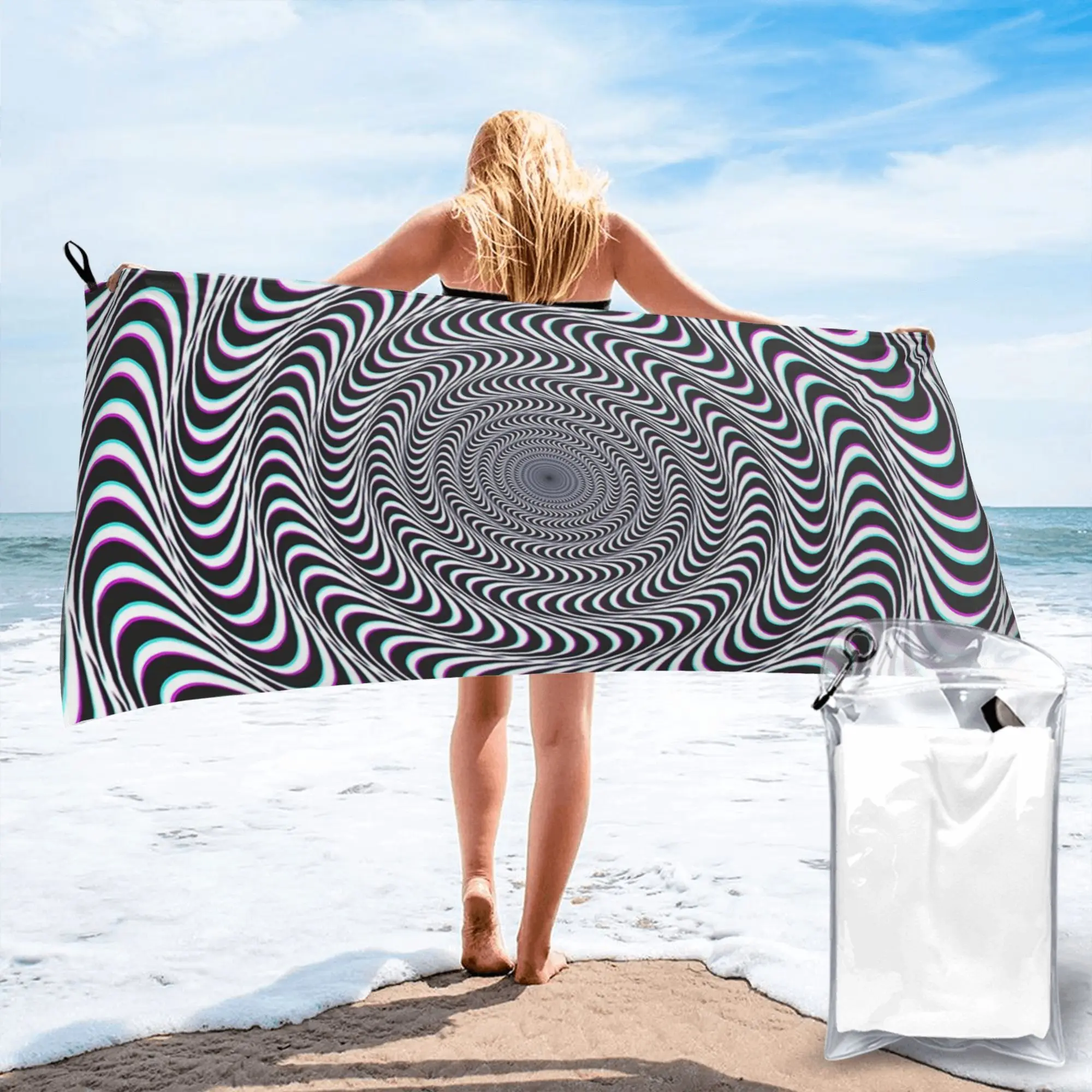 Amazing Hypnotic Optical Illusion Hypnotic Psychedelic Spiral Beach Towel Soft Microfiber Quick Dry Absorbent Quick Towels
