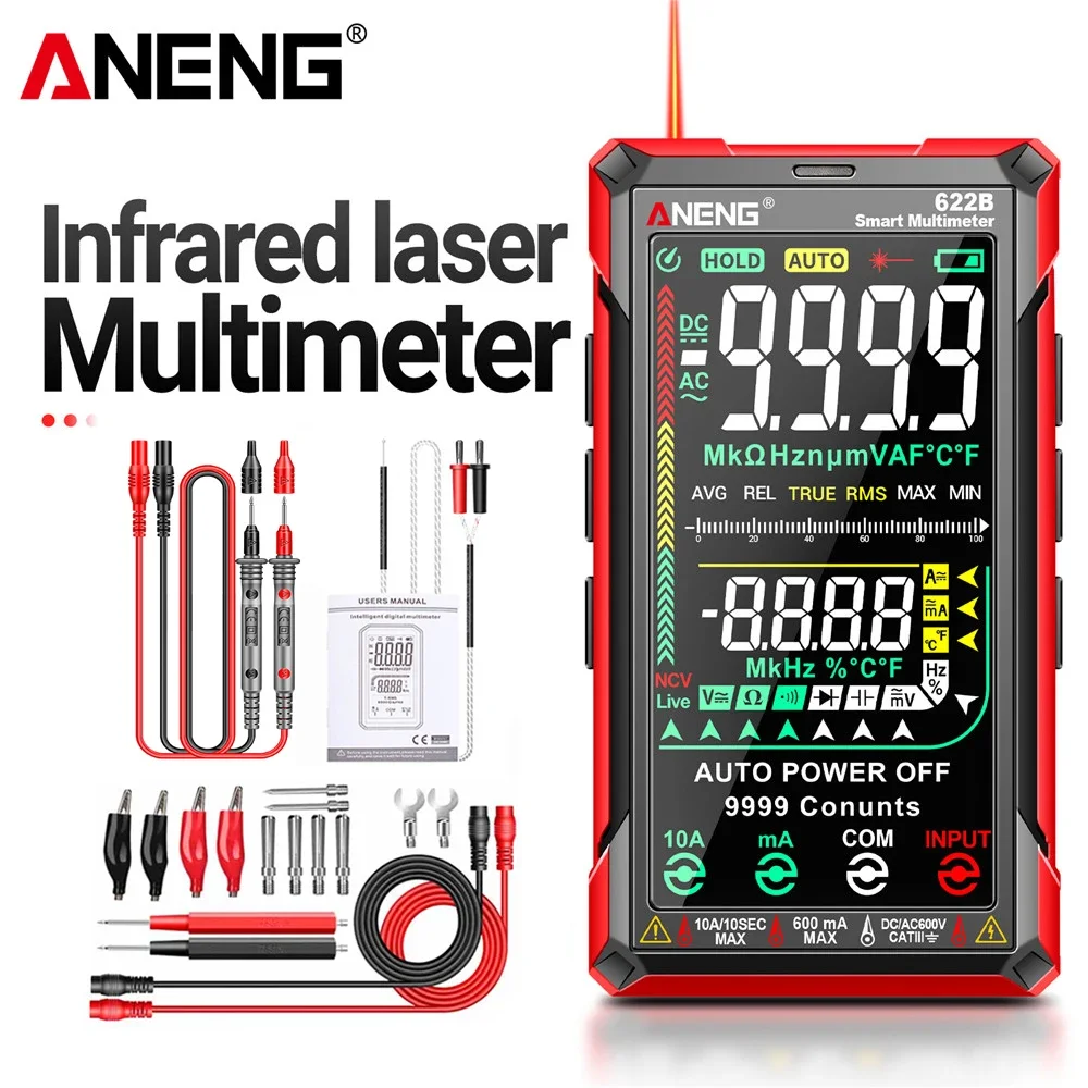 Inteligente Multímetro Profissional 9999 Contagem ac dc Voltage Meter Tester Atual com Tela Colorida va Temp Diodo Ohm Ferramentas Aneng622b