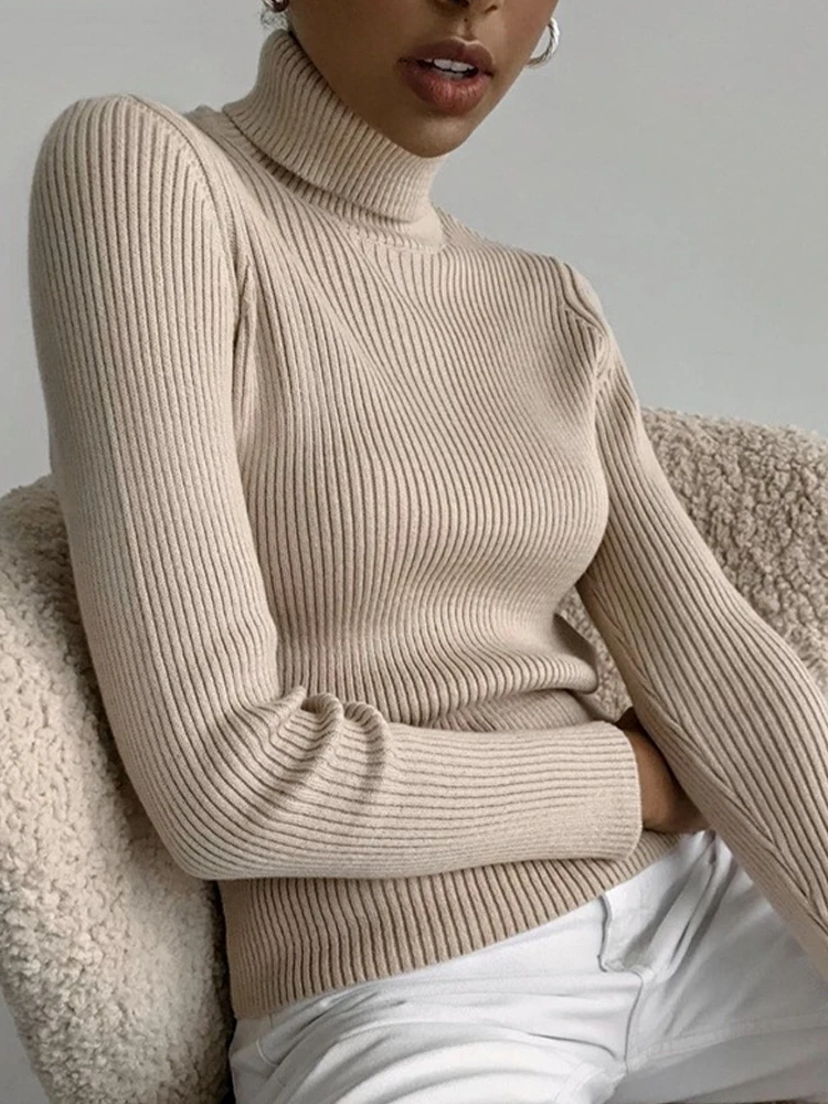 

Women's Winter Sweaters Basic Pullover Turtle Neck Bottoming Shirt New Long Sleeve Warm Slim Solid Color Sweater In Autumn And