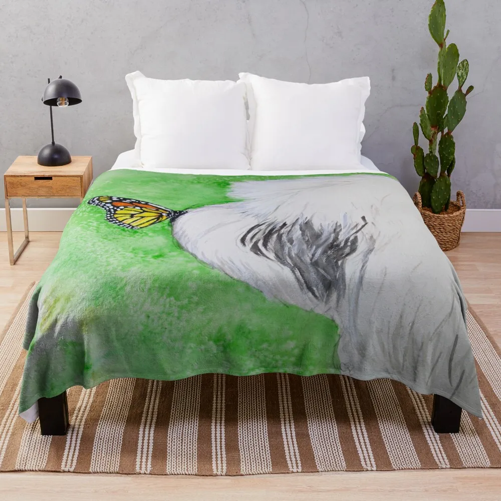 

Butterfly Kissed Old English Sheepdog Throw Blanket Luxury Thicken Hairy Blankets