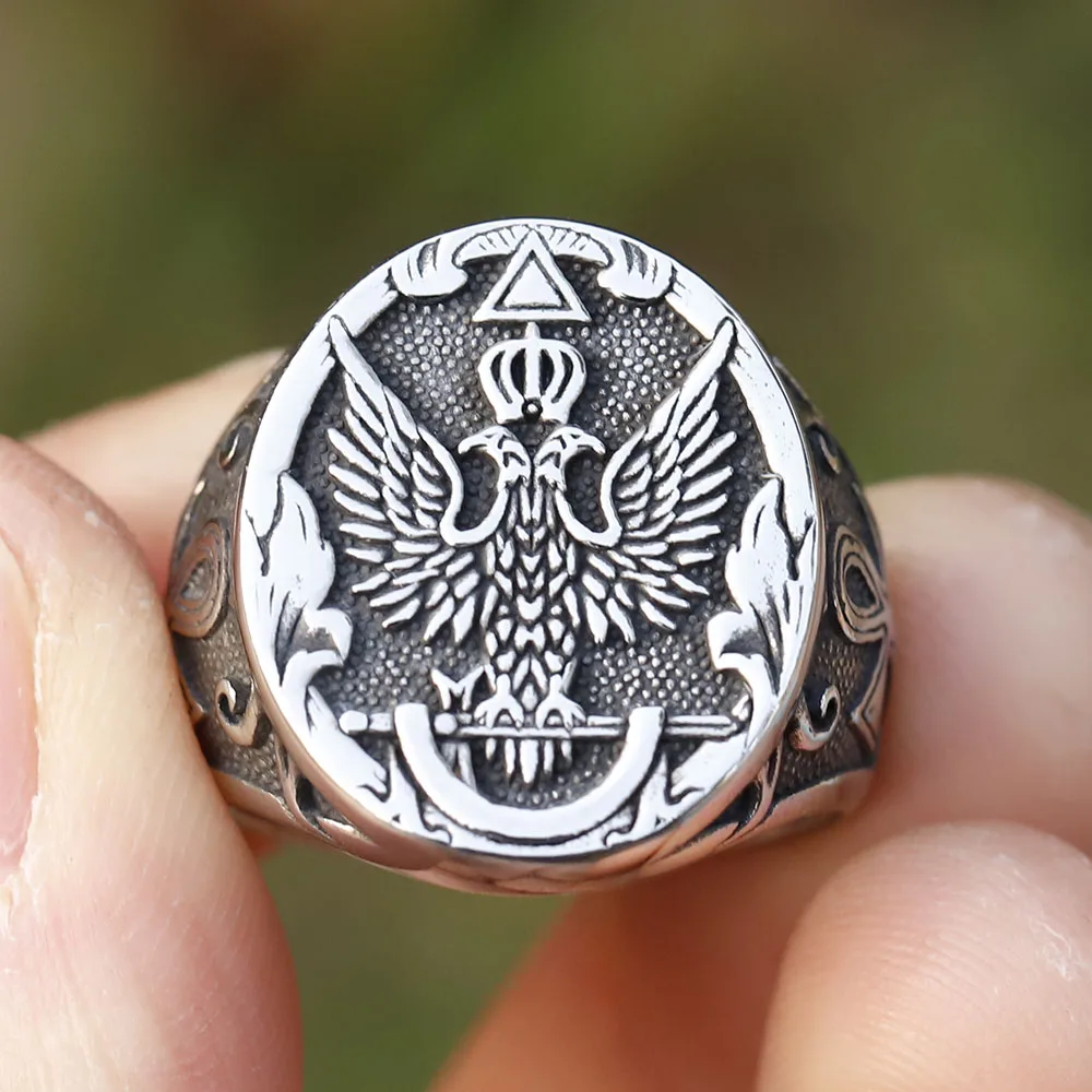 new Vintage Cool Stainless Steel Eagle Man Ring With A Coat Of Arms Of The Russian Product High Quality FASHION Jewelry