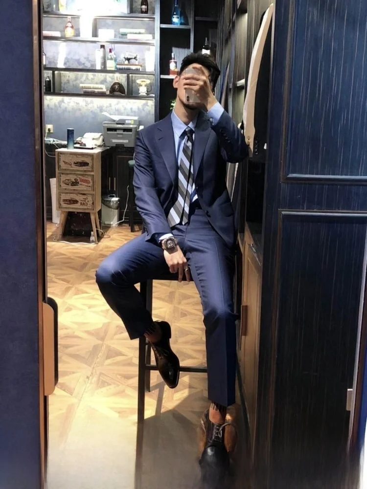 

Ultrafine Wool Business Suit Men's Tuxedo Set Standard Fit Double Slit Fashion Urban Style Two Button Single Row Button