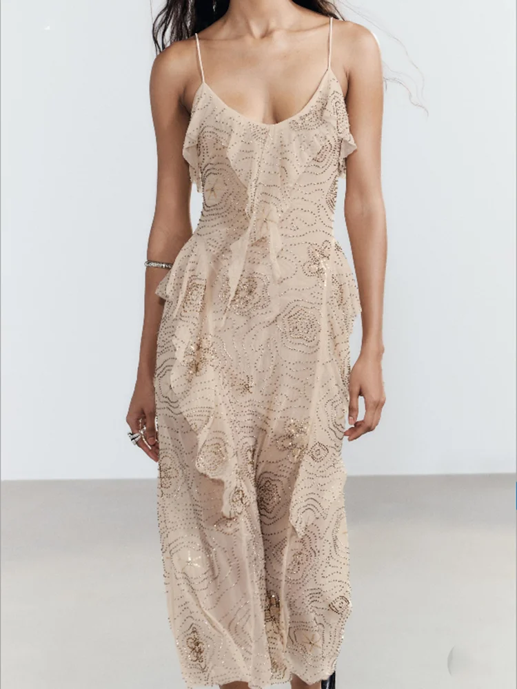 فستان نسائي صيفي عصري مطرز متعدد الطبقات بدون أكمام وصل حديثًا فستان أنيق بحزام رفيع للحفلات