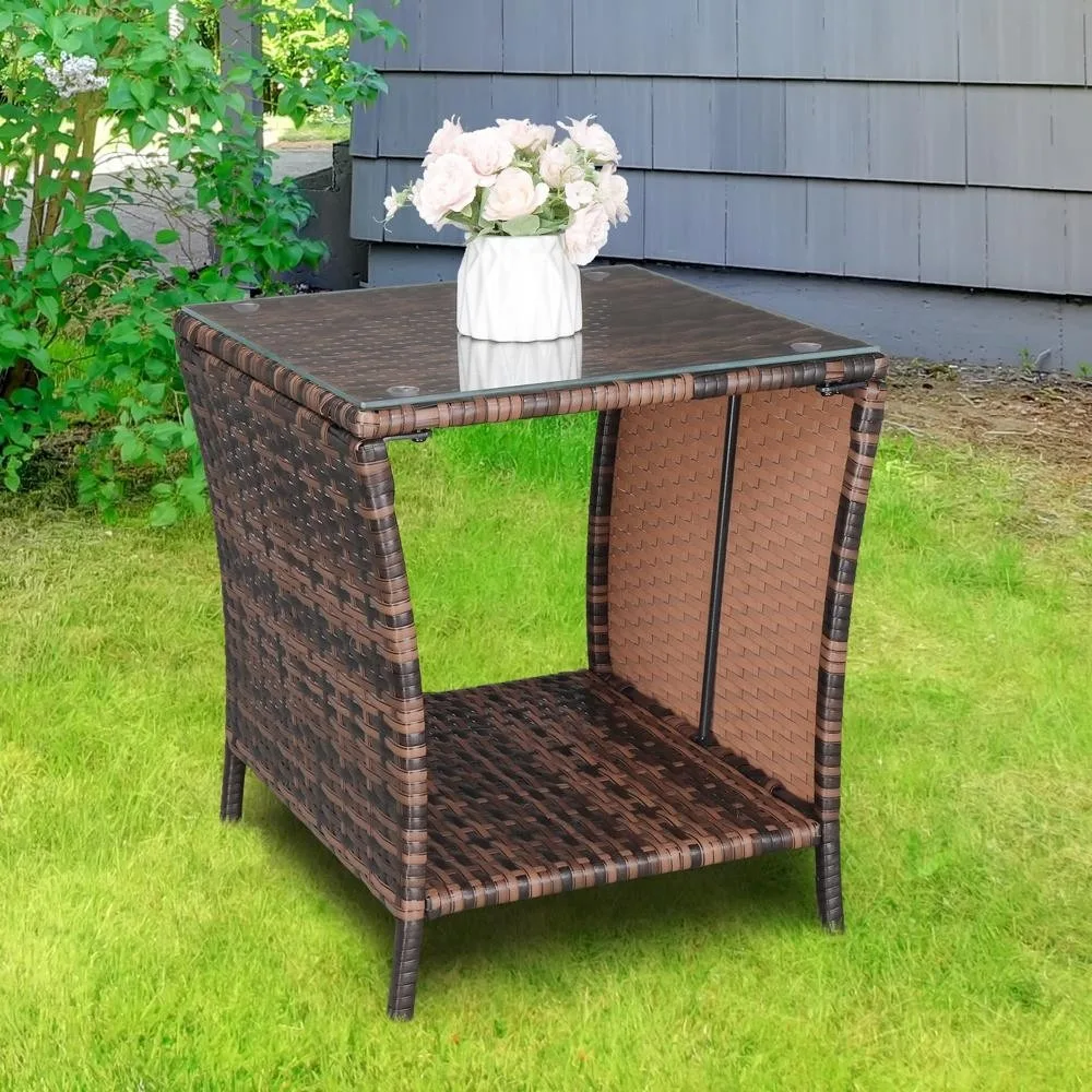 Rattan Wicker Square Glass Top Tea Table Patio Garden Outdoor Furniture Lawn New