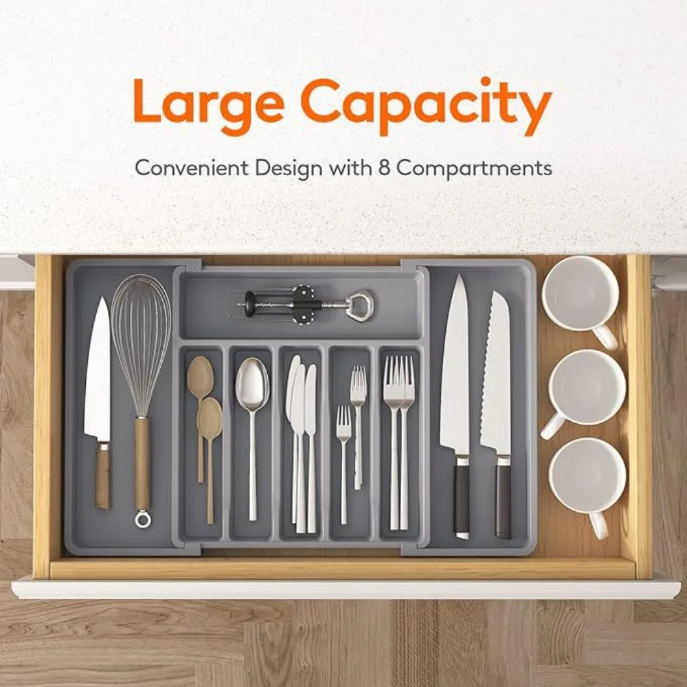 

Knife and Fork Storage Box, Adjustable Cutlery Rack, Retractable Plastic Drawer Storage Box
